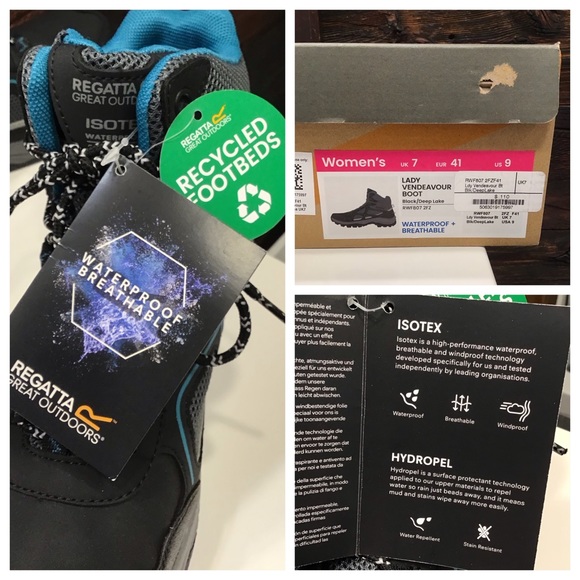 Regatta Lady Vendeavour Waterproof Hiking Boots Black & Teal Walking Boot SZ 9 - Picture 14 of 16